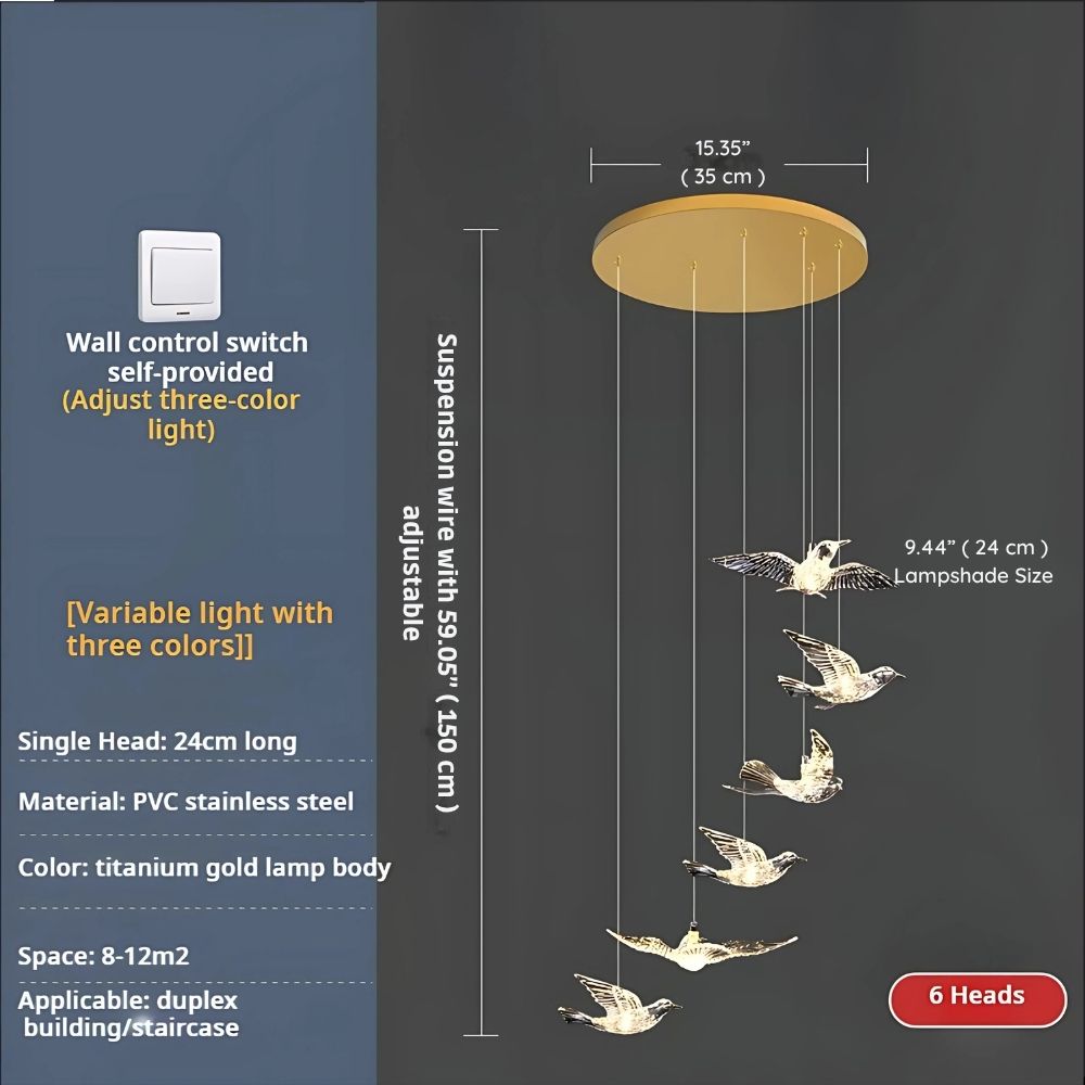 Bird Spiral Long Led Chandelier for Staircase and Foyer for high ceiling staircase and foyer lighting
