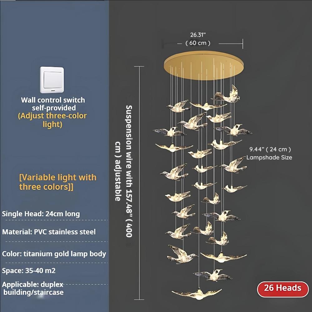 Bird Spiral Long Led Chandelier for Staircase and Foyer for high ceiling staircase and foyer lighting