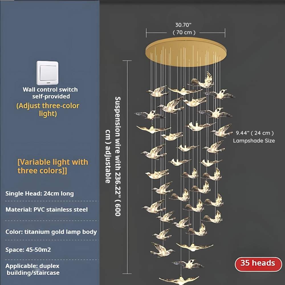 Bird Spiral Long Led Chandelier for Staircase and Foyer for high ceiling staircase and foyer lighting