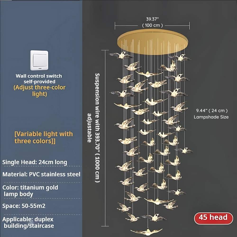 Bird Spiral Long Led Chandelier for Staircase and Foyer for high ceiling staircase and foyer lighting