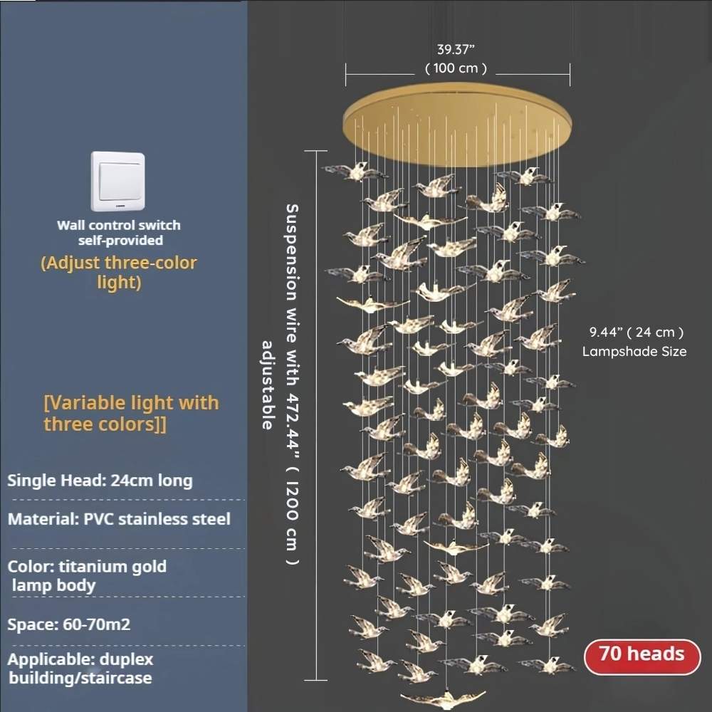 Bird Spiral Long Led Chandelier for Staircase and Foyer for high ceiling staircase and foyer lighting