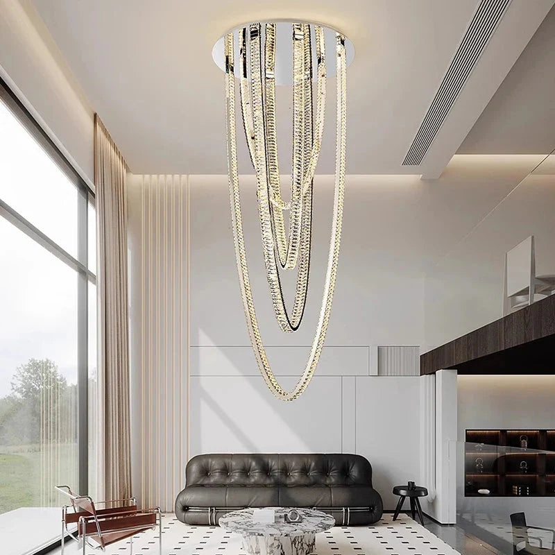 Bix Crystal Hanging Chandelier for high ceiling staircase and foyer lighting