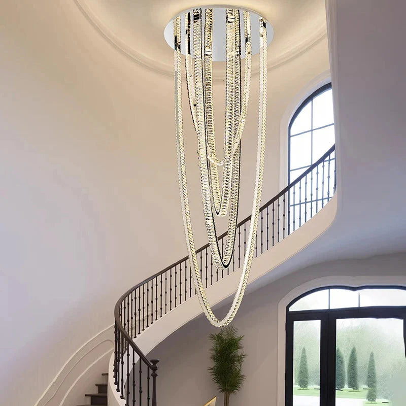 Bix Crystal Hanging Chandelier for high ceiling staircase and foyer lighting