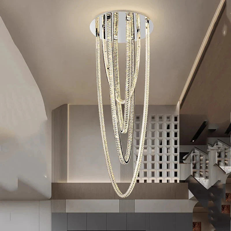 Bix Crystal Hanging Chandelier for high ceiling staircase and foyer lighting