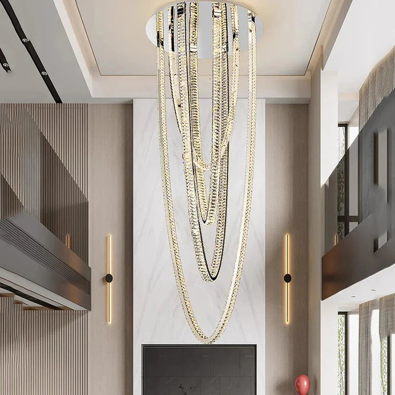 Bix Crystal Hanging Chandelier for high ceiling staircase and foyer lighting
