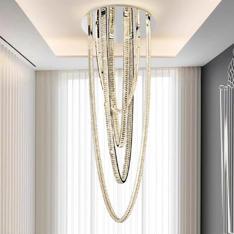 Bix Crystal Hanging Chandelier for high ceiling staircase and foyer lighting