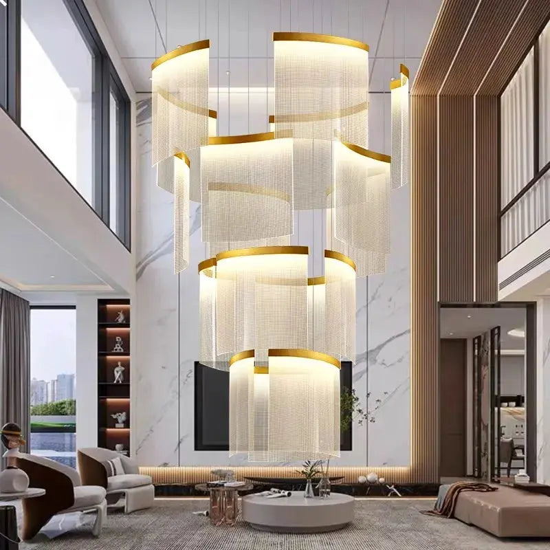 Nordic Ceiling Stair Chandelier Gold/Black for high ceiling staircase and foyer lighting