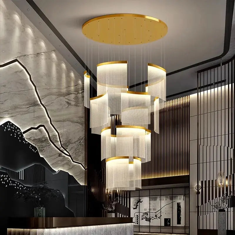 Nordic Ceiling Stair Chandelier Gold/Black for high ceiling staircase and foyer lighting
