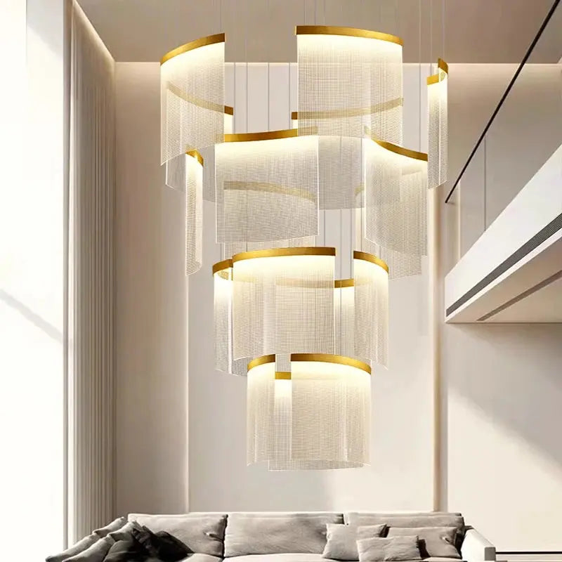 Nordic Ceiling Stair Chandelier Gold/Black for high ceiling staircase and foyer lighting