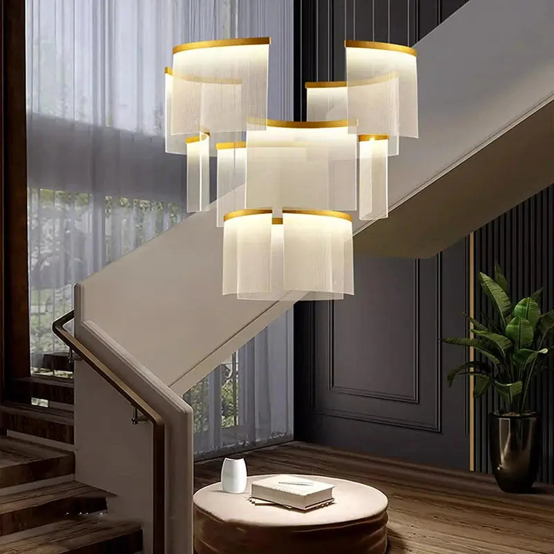 Nordic Ceiling Stair Chandelier Gold/Black for high ceiling staircase and foyer lighting