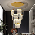 Nordic Ceiling Stair Chandelier Gold/Black for high ceiling staircase and foyer lighting