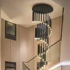Black Modern Minimalist Stick Chandelier for Staircase for high ceiling staircase and foyer lighting