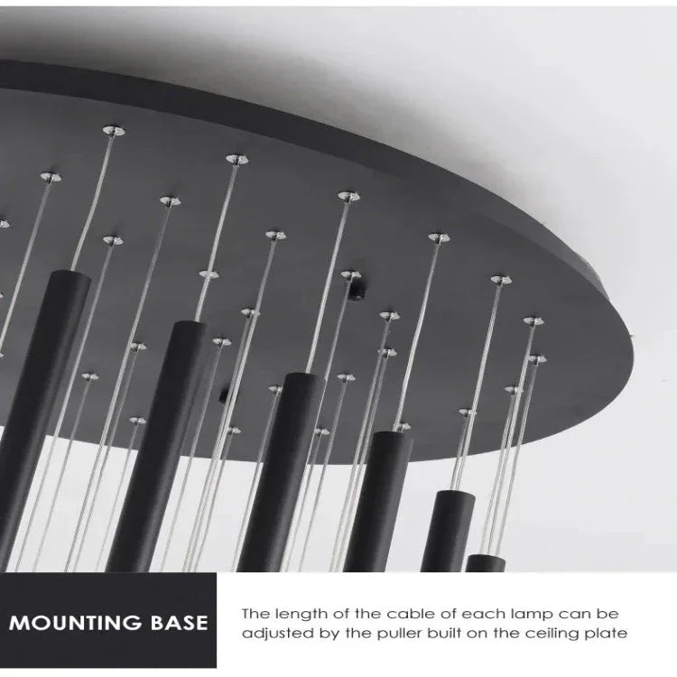 Black Modern Minimalist Stick Chandelier for Staircase for high ceiling staircase and foyer lighting