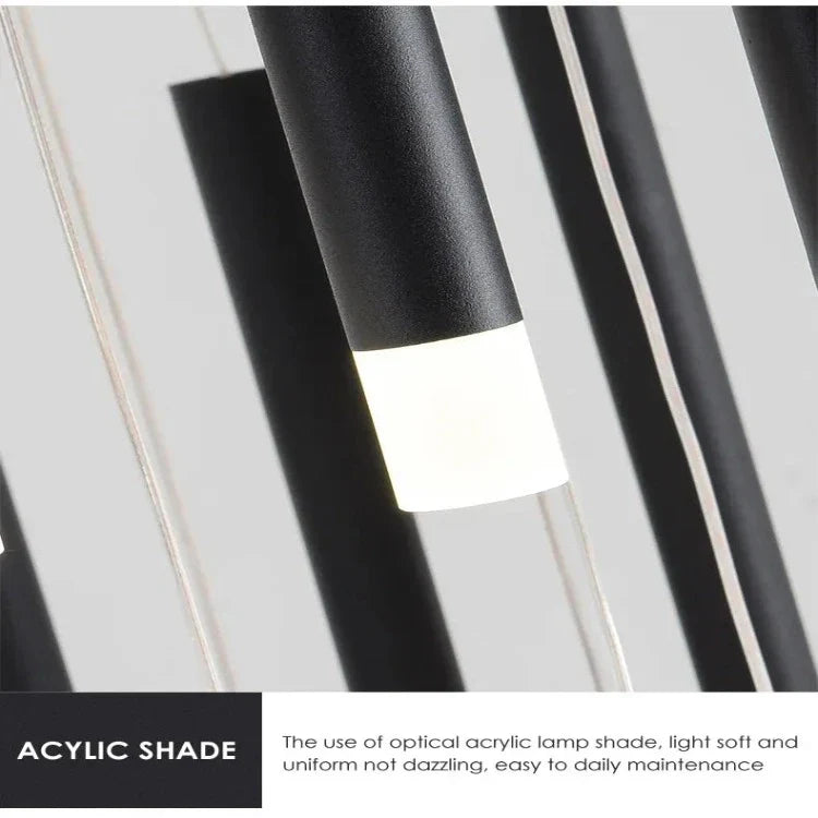 Black Modern Minimalist Stick Chandelier for Staircase for high ceiling staircase and foyer lighting