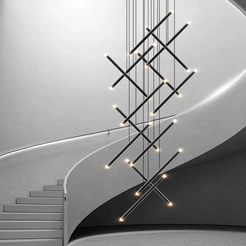 Modern Long Chandelier for High Ceiling & Staircase for high ceiling staircase and foyer lighting