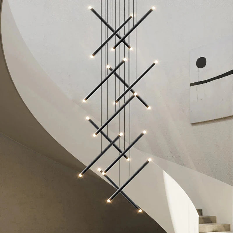 Modern Long Chandelier for High Ceiling & Staircase for high ceiling staircase and foyer lighting