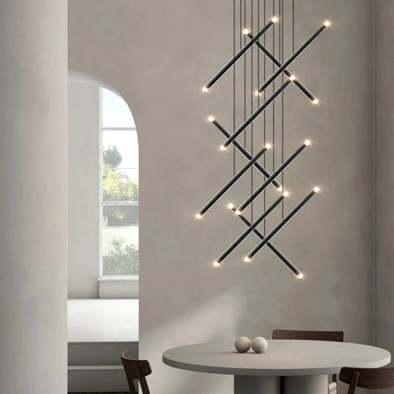 Modern Long Chandelier for High Ceiling & Staircase for high ceiling staircase and foyer lighting