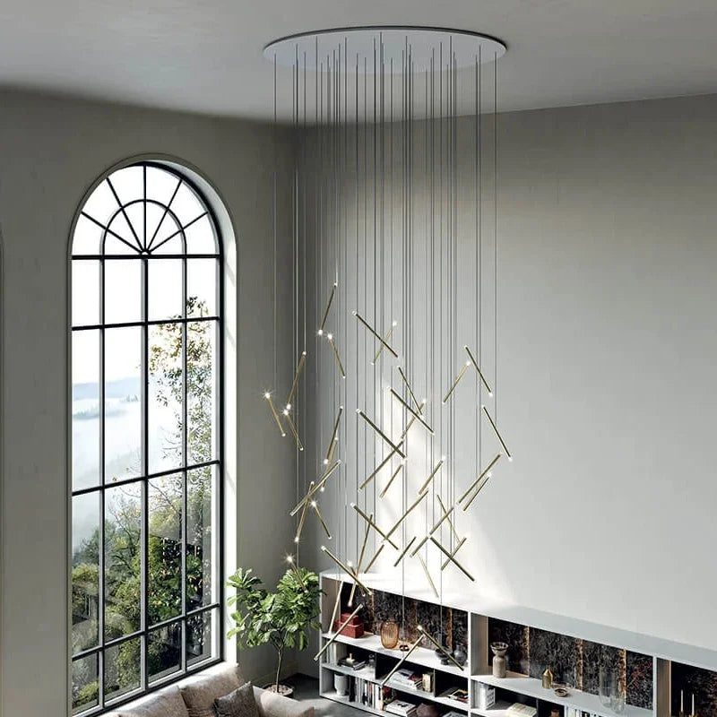 Modern Long Chandelier for High Ceiling & Staircase for high ceiling staircase and foyer lighting