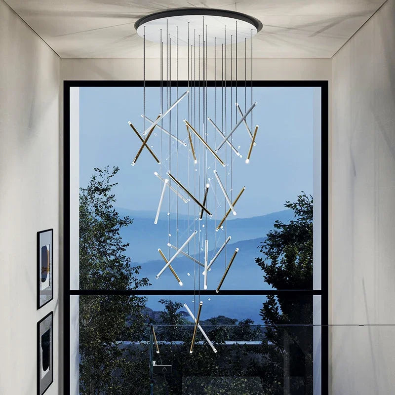 Modern Long Chandelier for High Ceiling & Staircase for high ceiling staircase and foyer lighting