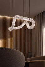 Streamlined Alabaster Linear And Curved Chandelier