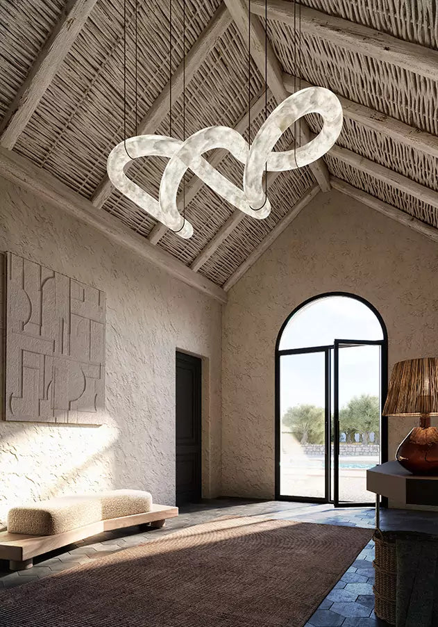 Streamlined Alabaster Linear And Curved Chandelier