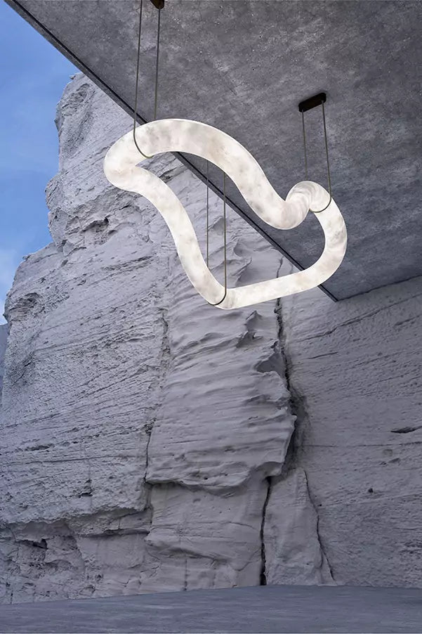 Streamlined Alabaster Linear And Curved Chandelier