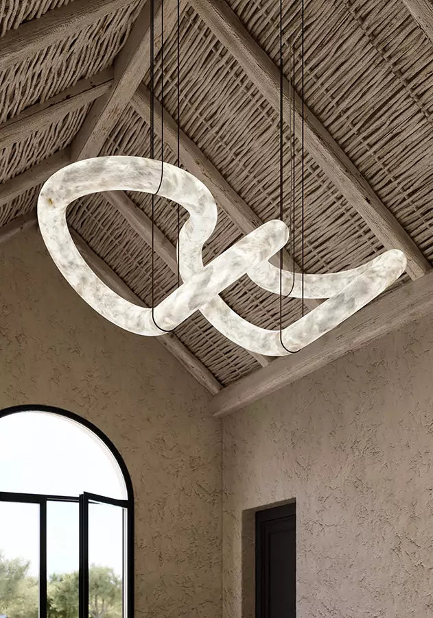 Streamlined Alabaster Linear And Curved Chandelier