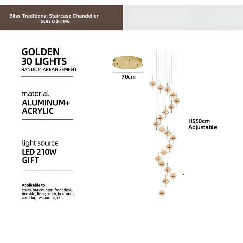 Bliss Traditional Staircase Chandelier for high ceiling staircase and foyer lighting