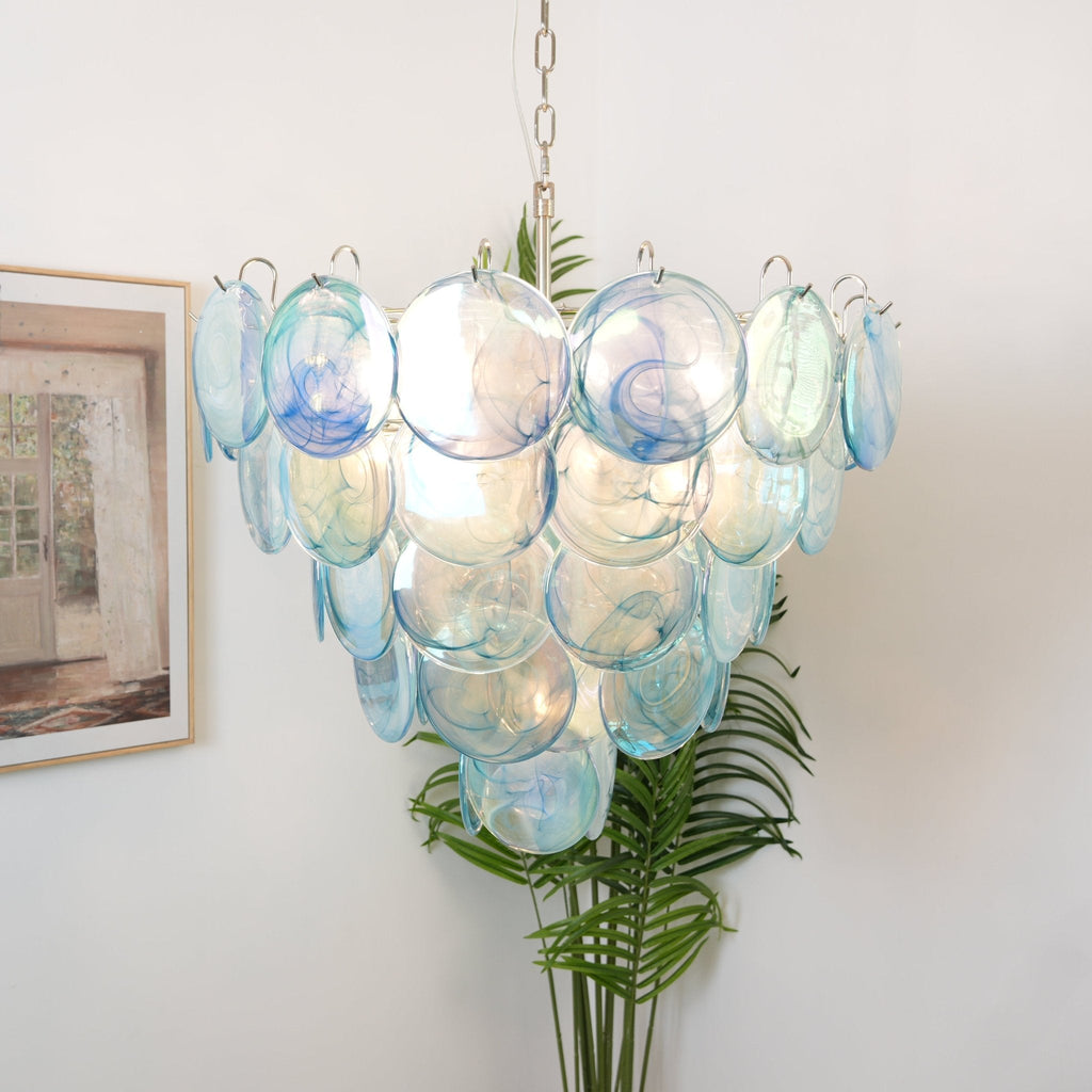 Blue Glass Disc Chandelier Glass lighting by Bling Lighting Studio