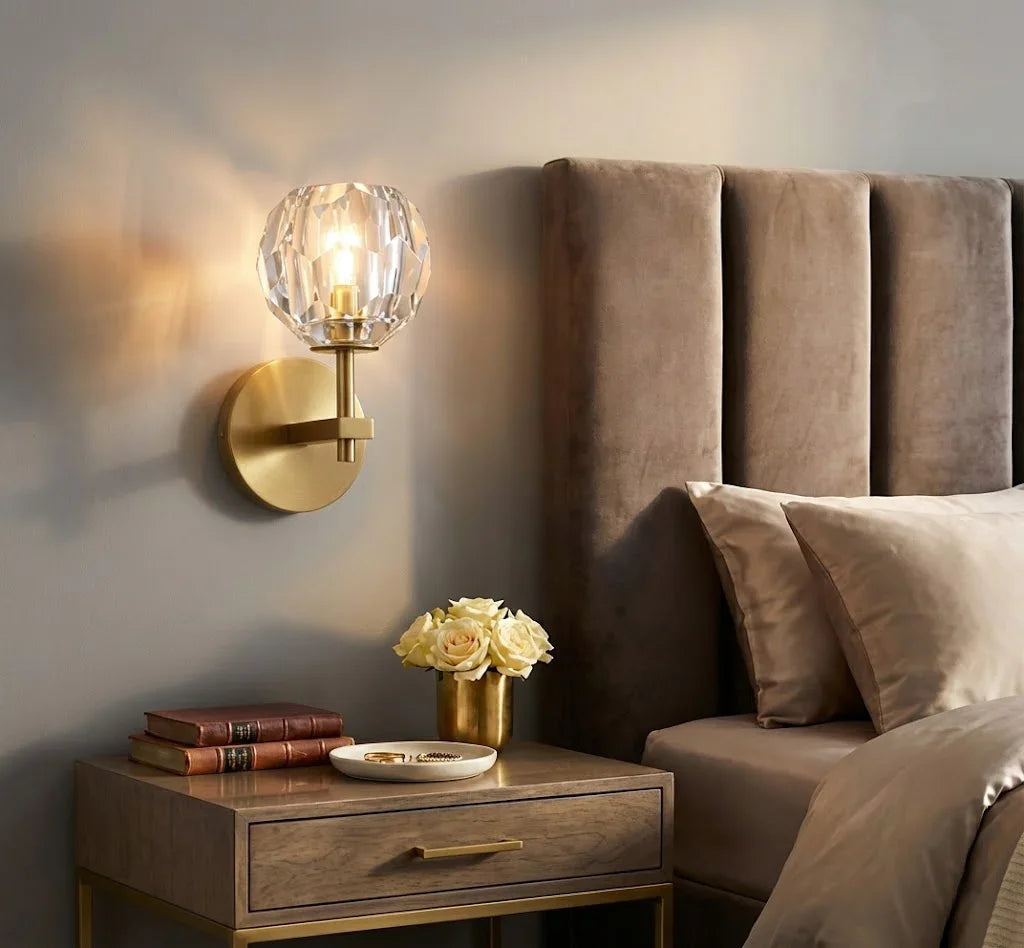 Faceted Crystal Brass Wall Sconce by Bling Lighting Studio