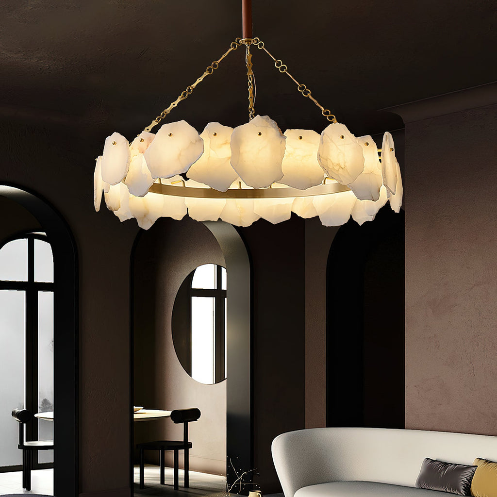 Burton Marble Round Chandelier with brass frame and marble shades by Bling Lighting Studio - view 5