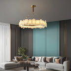 Burton Marble Round Chandelier with brass frame and marble shades by Bling Lighting Studio - view 12
