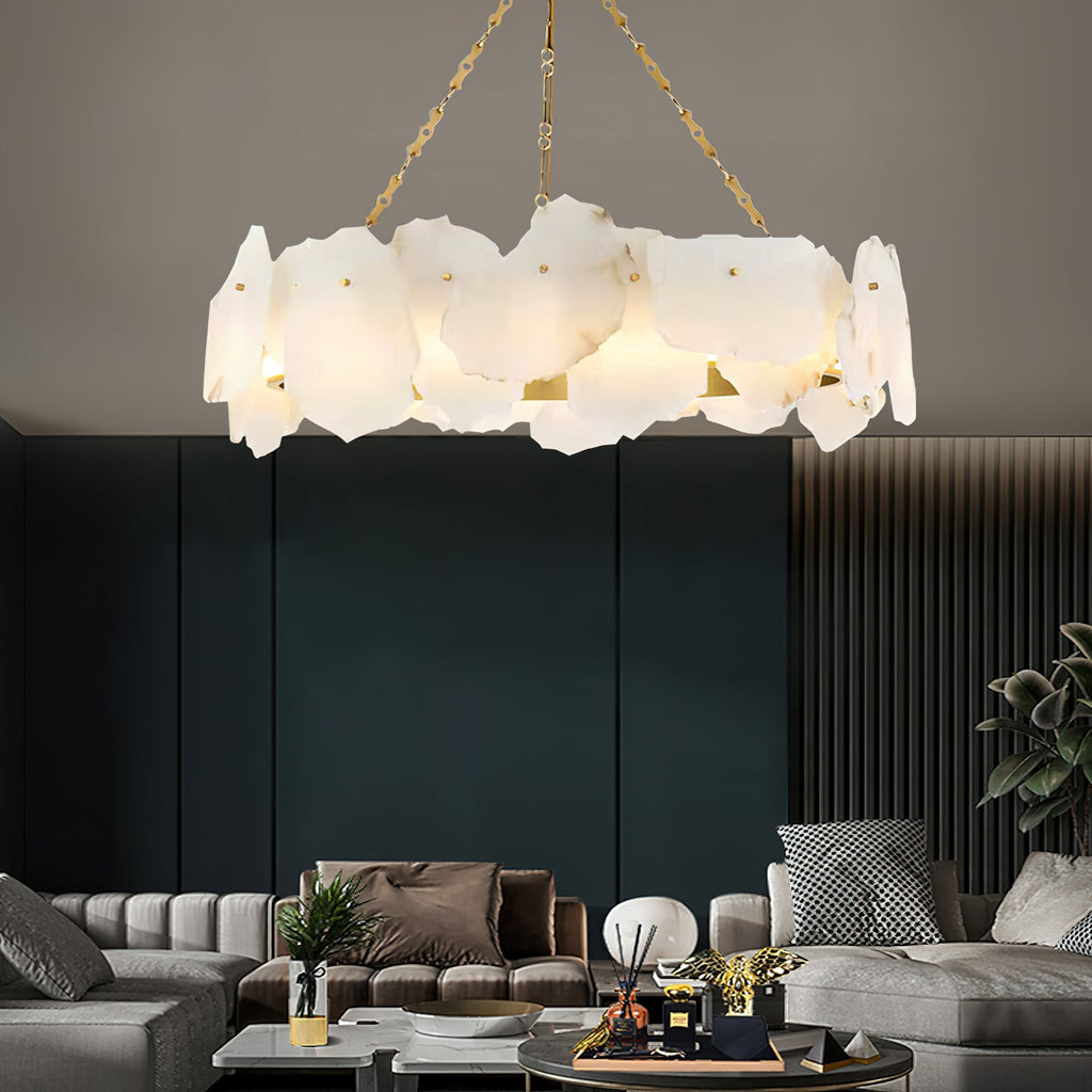 Burton Marble Round Chandelier with brass frame and marble shades by Bling Lighting Studio - view 18