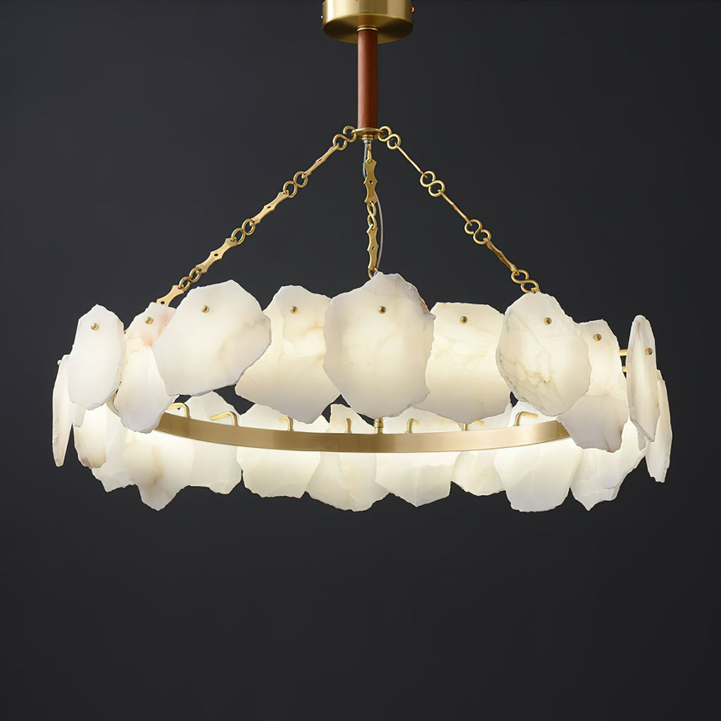 Burton Marble Round Chandelier with brass frame and marble shades by Bling Lighting Studio - view 24