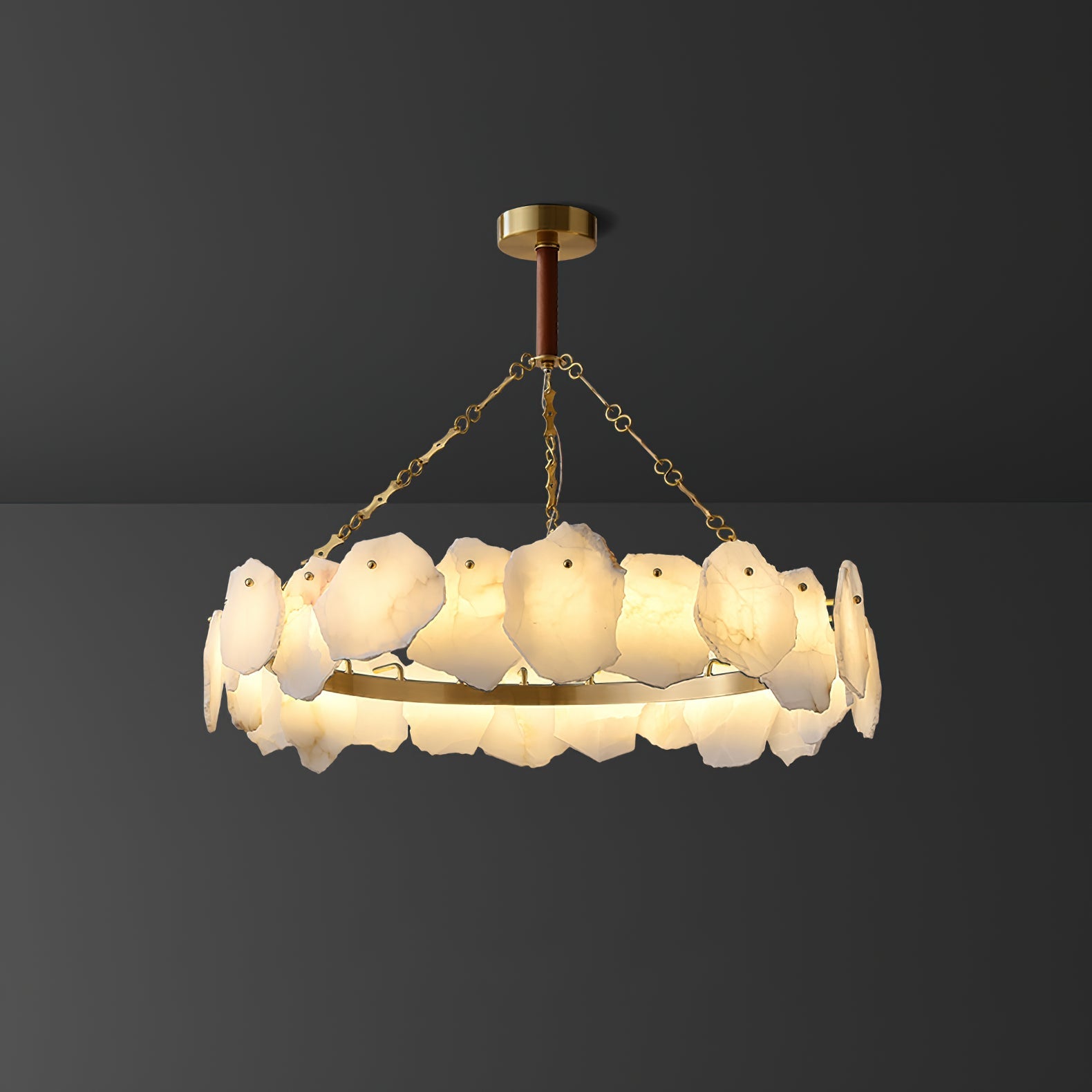 Burton Marble Round Chandelier with brass frame and marble shades by Bling Lighting Studio - view 27