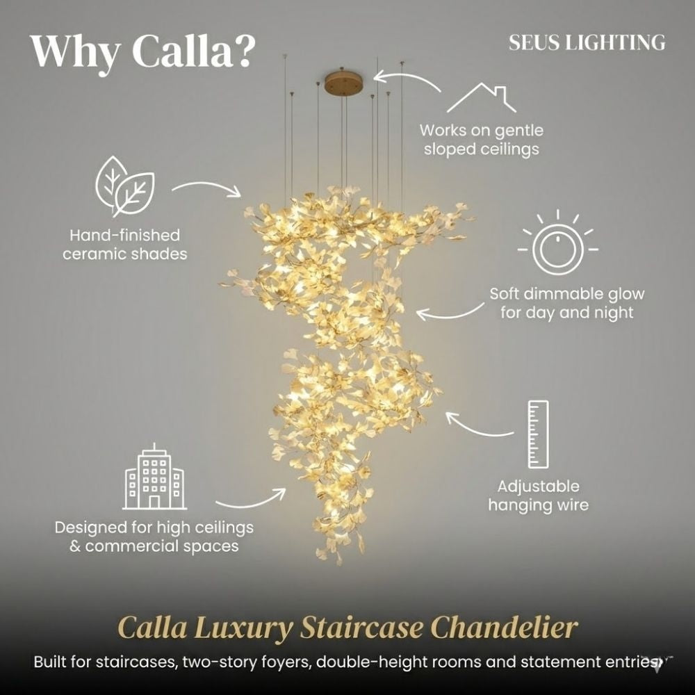 Calla Luxury Staircase Chandelier for high ceiling staircase and foyer lighting