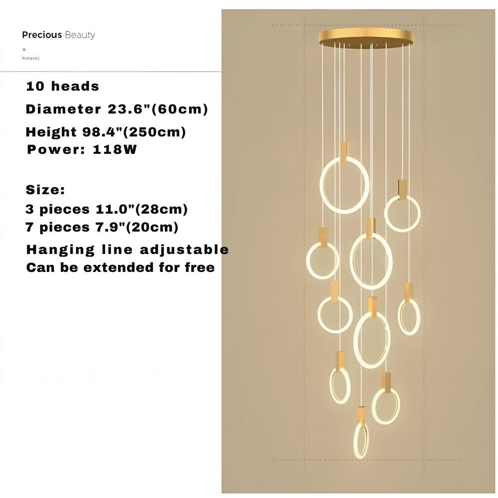 Cedi Led Staircase Chandelier for high ceiling staircase and foyer lighting