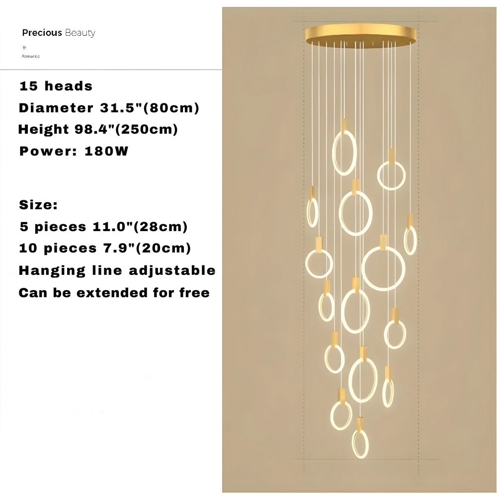 Cedi Led Staircase Chandelier for high ceiling staircase and foyer lighting