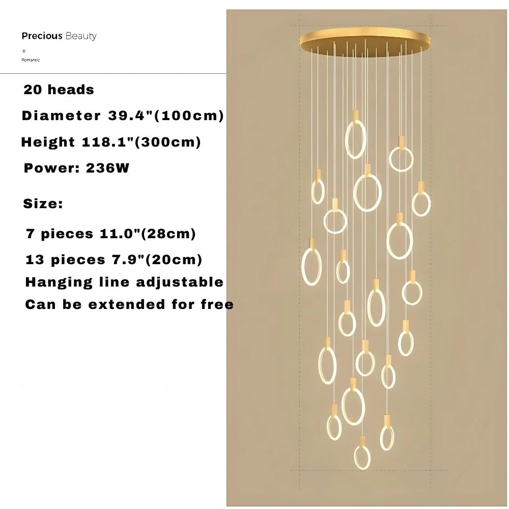 Cedi Led Staircase Chandelier for high ceiling staircase and foyer lighting