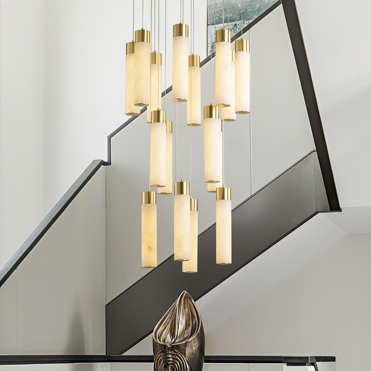 Waterfall Chandelier for Staircases with Alabaster Drops Up to 118.1″H chandelier in a tall interior