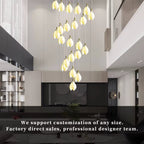 Ceramic Magnolia Staircase Chandelier 6/9/18/36 Lights for high ceiling staircase and foyer lighting