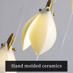 Ceramic Magnolia Staircase Chandelier 6/9/18/36 Lights for high ceiling staircase and foyer lighting