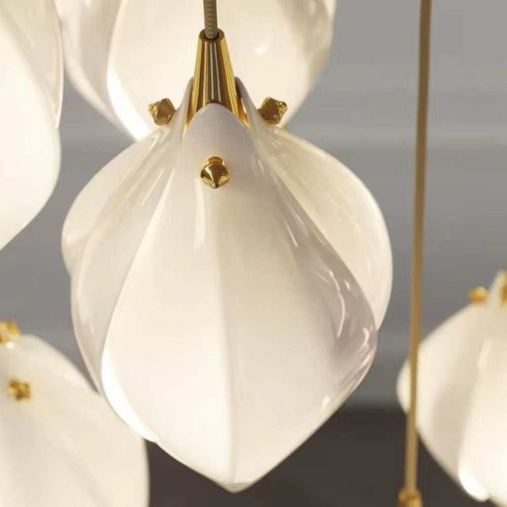 Ceramic Magnolia Staircase Chandelier 6/9/18/36 Lights for high ceiling staircase and foyer lighting