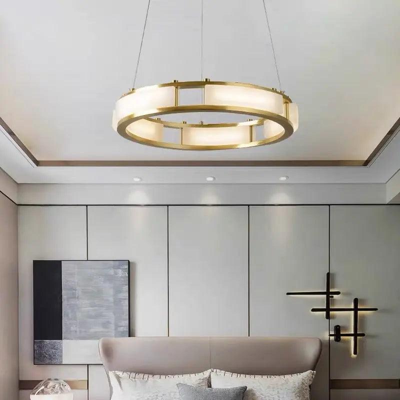 Spain Alabaster Brass Round Chandelier Lighting chandelier in a tall interior