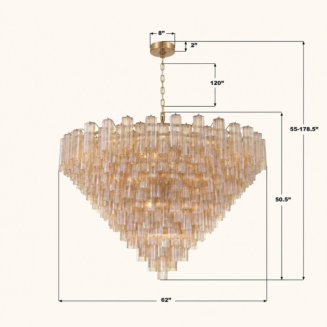 Araña de cristal estilo Murano Addis de 157 cm