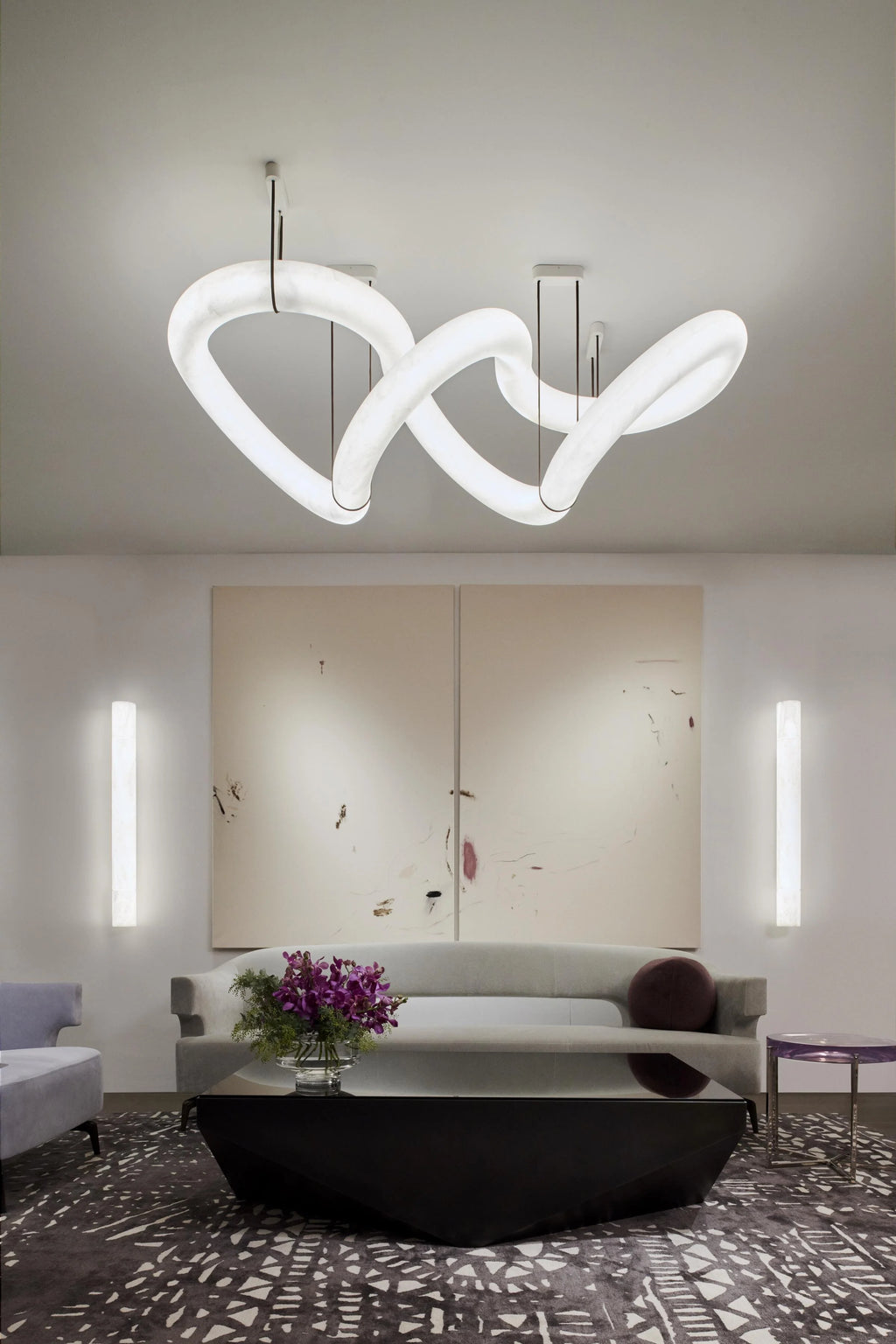Streamlined Alabaster Linear And Curved Chandelier
