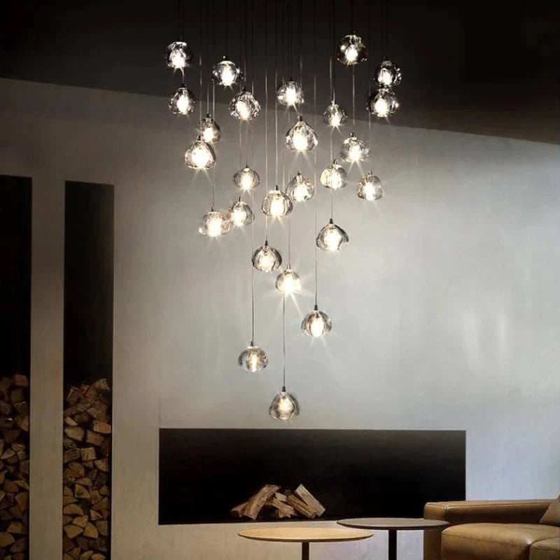 Clear Crystal Bubble Chandelier For High Ceiling Foyer for high ceiling staircase and foyer lighting