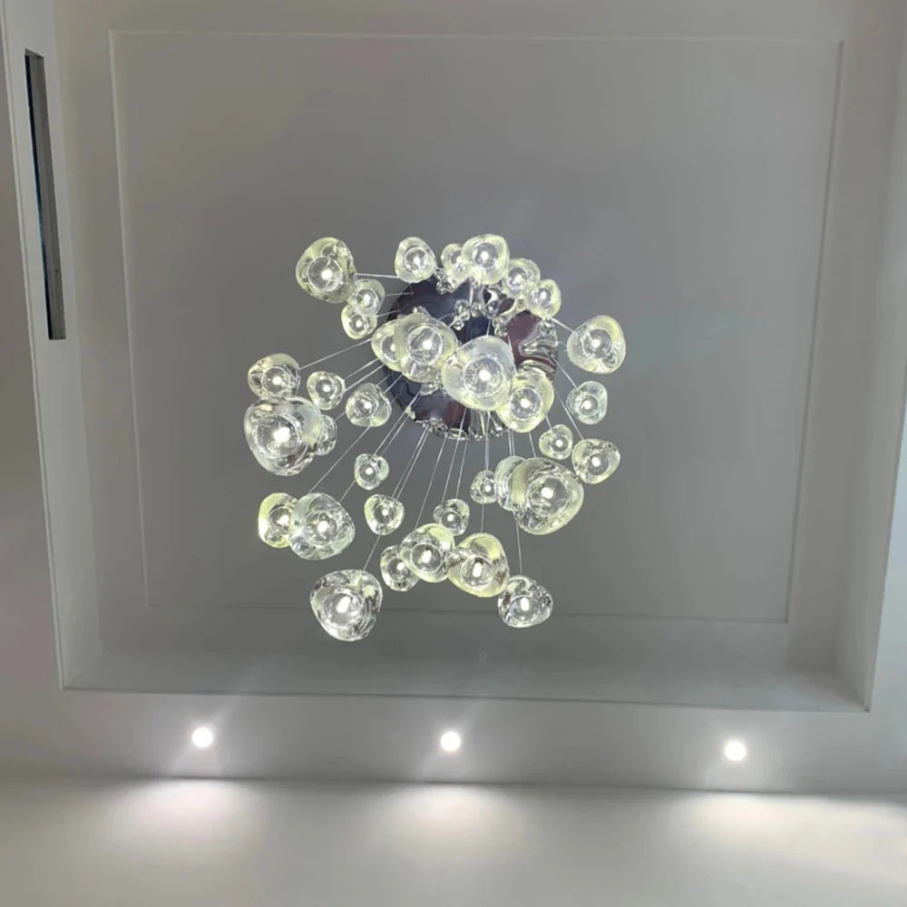 Clear Crystal Bubble Chandelier For High Ceiling Foyer for high ceiling staircase and foyer lighting