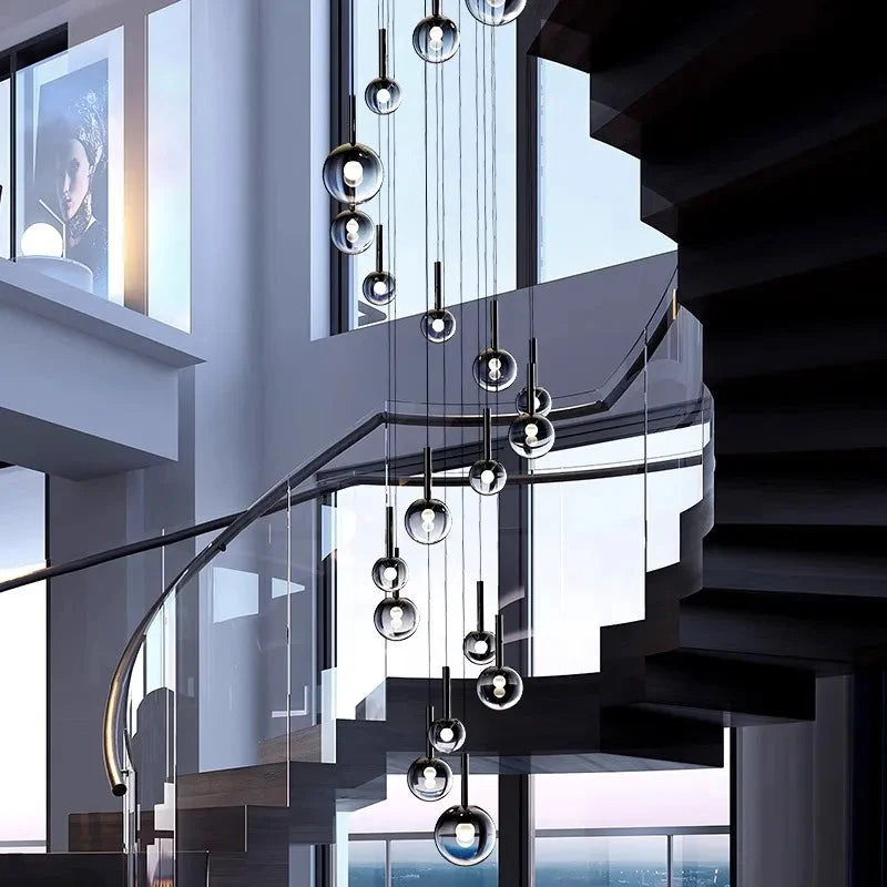 Cleo Bubble Staircase Chandelier for high ceiling staircase and foyer lighting