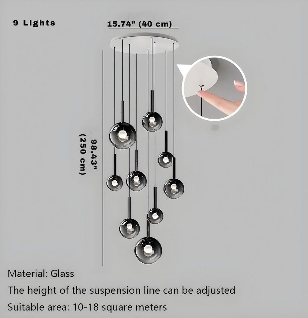 Cleo Bubble Staircase Chandelier for high ceiling staircase and foyer lighting